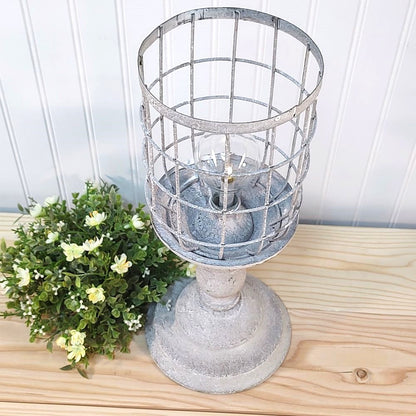 Aged Pedestal Basket LED Light