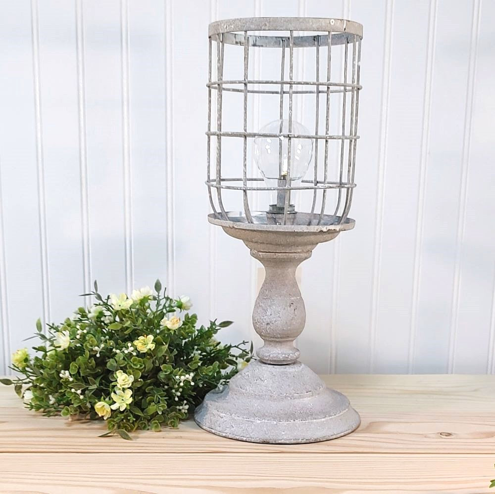 Aged Pedestal Basket LED Light