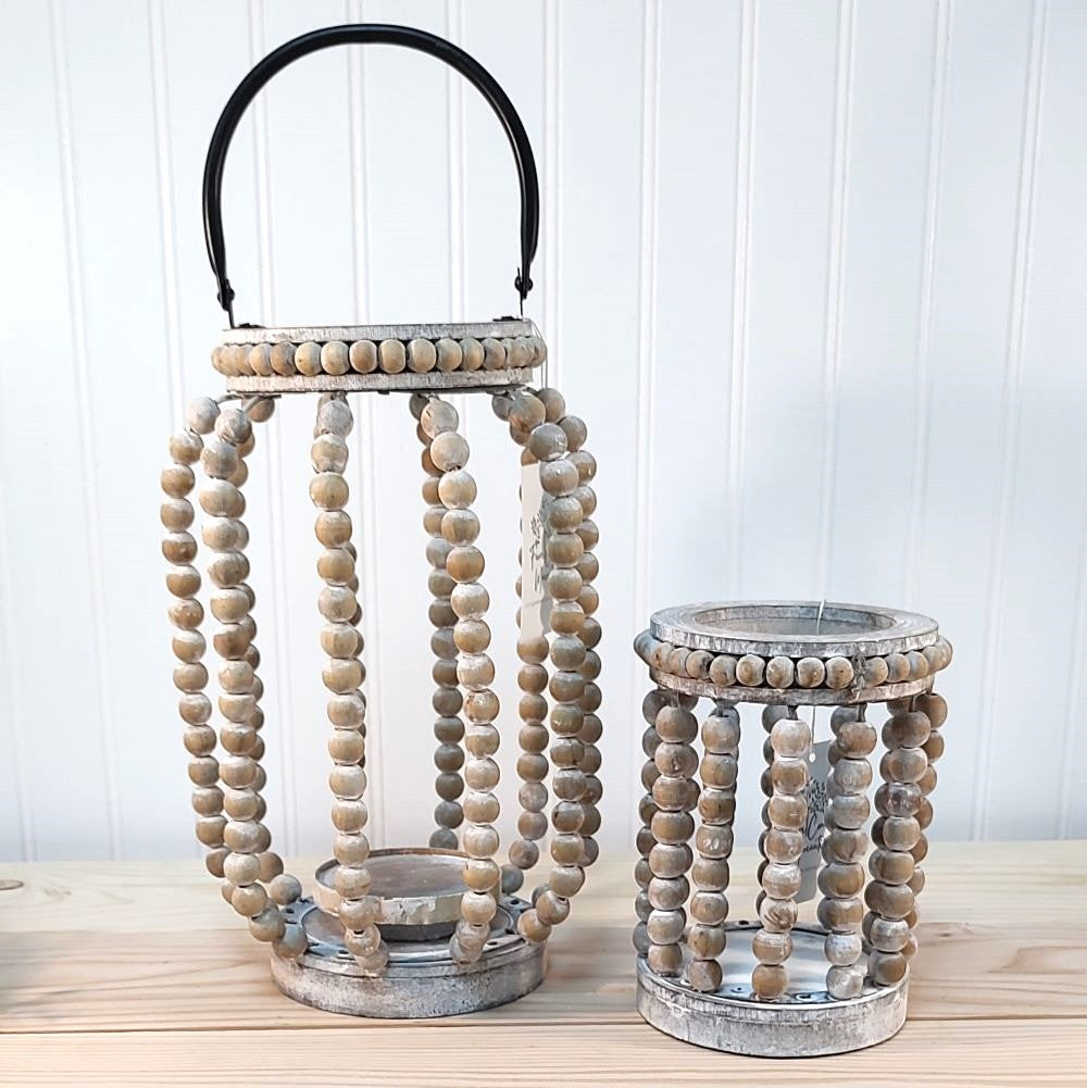 Beaded Natural Whitewashed Lantern