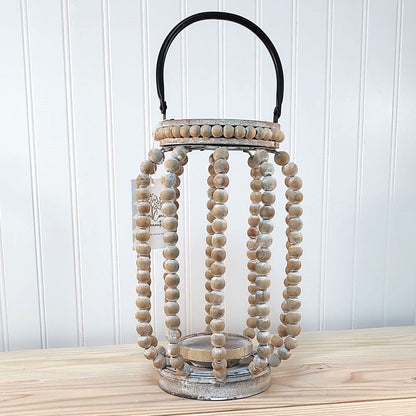 Beaded Natural Whitewashed Handle Lantern