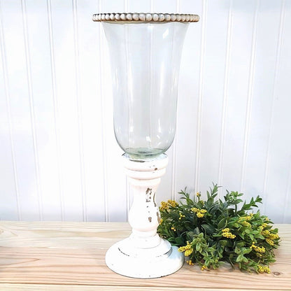 Tall White Wood & Glass Vase