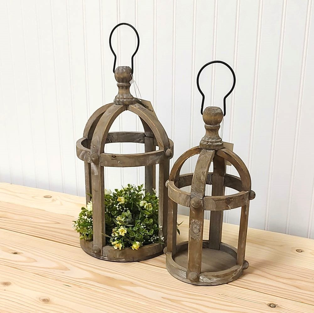 Round Natural Wood Lantern SM