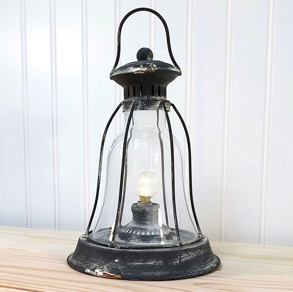 Bell Metal & Glass Tabletop LED Lantern