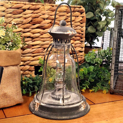 Bell Metal & Glass Tabletop LED Lantern