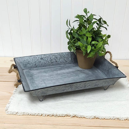 Metal Tray with Jute Handles