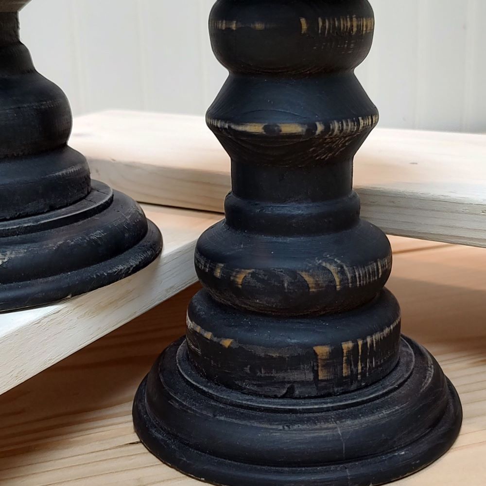 Distressed Black Wood Candle Holder, SM