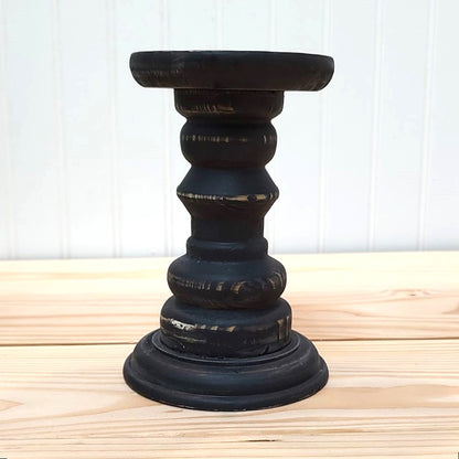 Distressed Black Wood Candle Holder, LG