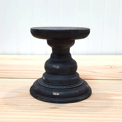 Distressed Black Wood Candle Holder, SM