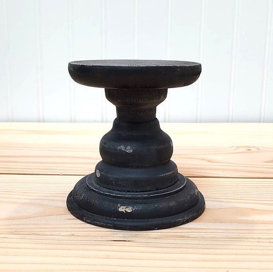 Distressed Black Wood Candle Holder, SM