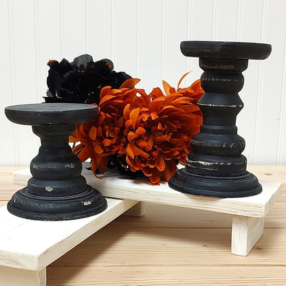 Distressed Black Wood Candle Holder, LG