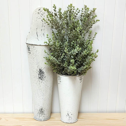 Distressed Cream Metal Wall Vase LG