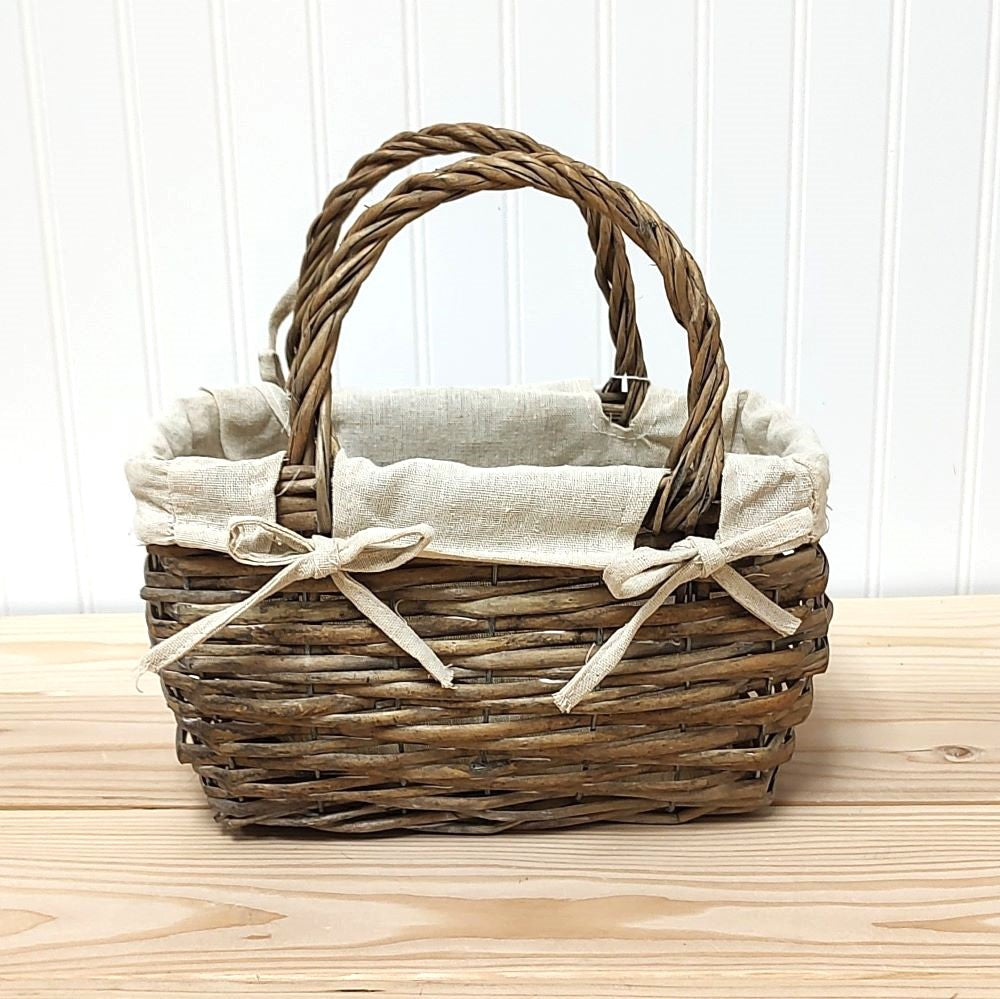 Double Handle Square Wicker Lined Basket SM