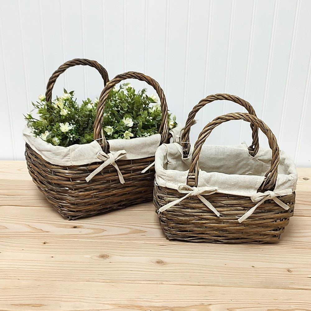 Double Handle Square Wicker Lined Basket SM