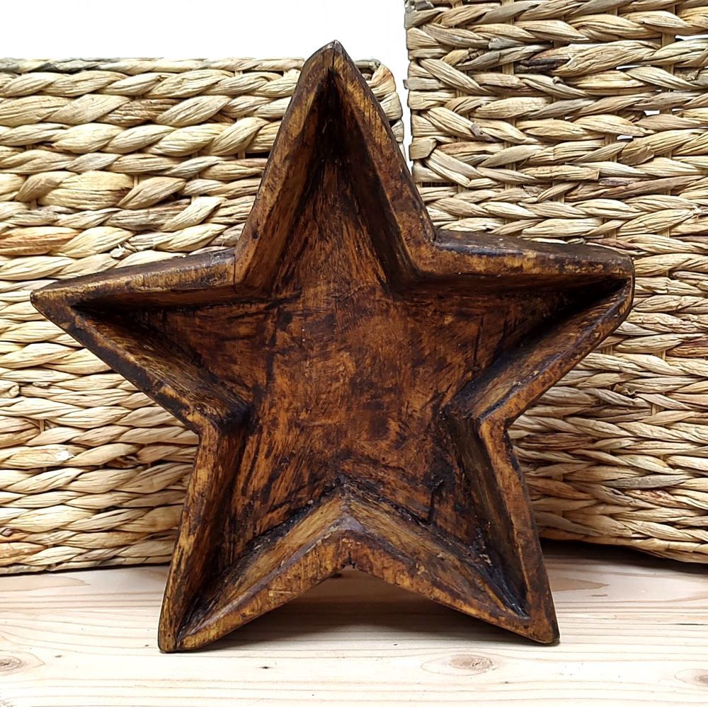 Hand Carved Wood Stained Star Dough Bowl