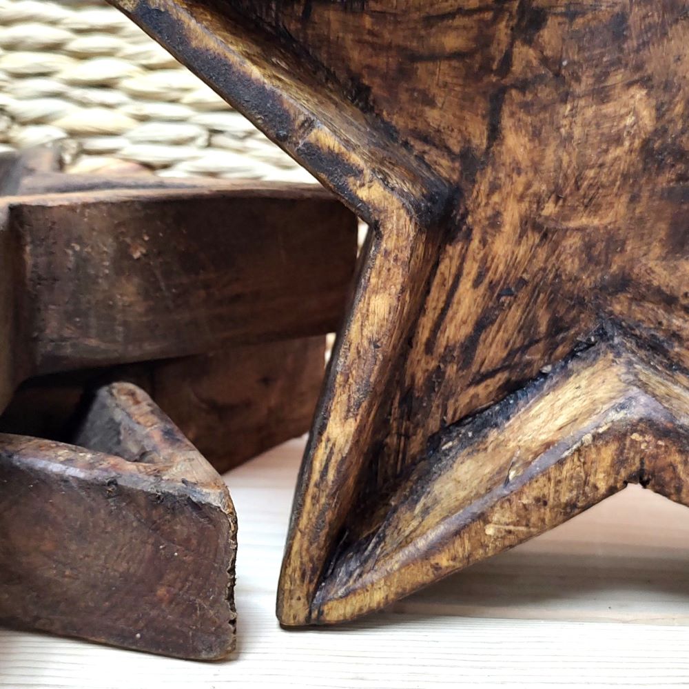 Hand Carved Wood Stained Star Dough Bowl