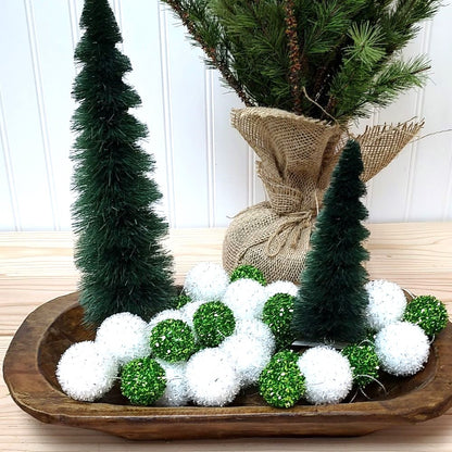 Green and White Sparkle Snowball Garland