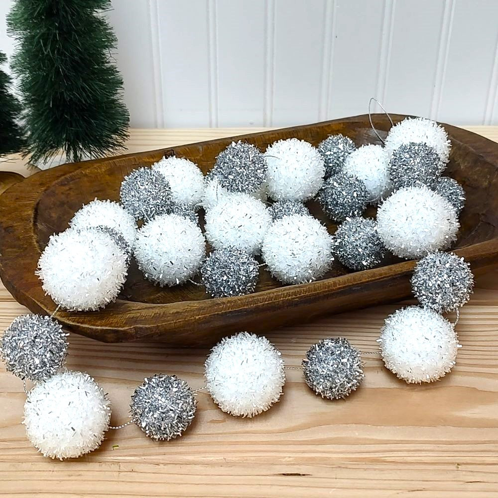 Silver and White Snowball Garland