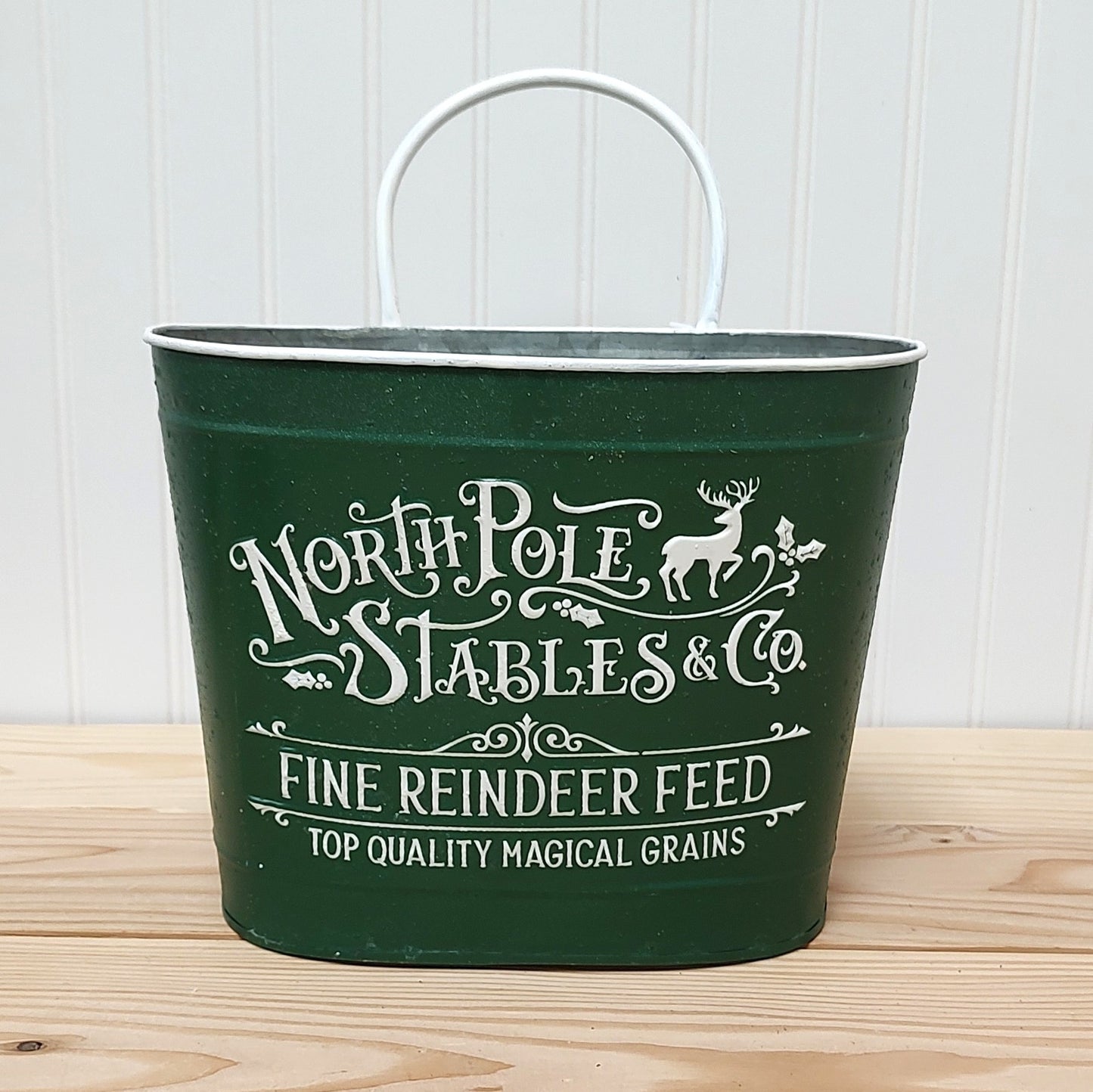 North Pole Reindeer Metal Feed Bucket