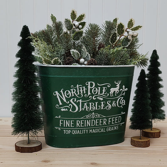 North Pole Reindeer Metal Feed Bucket