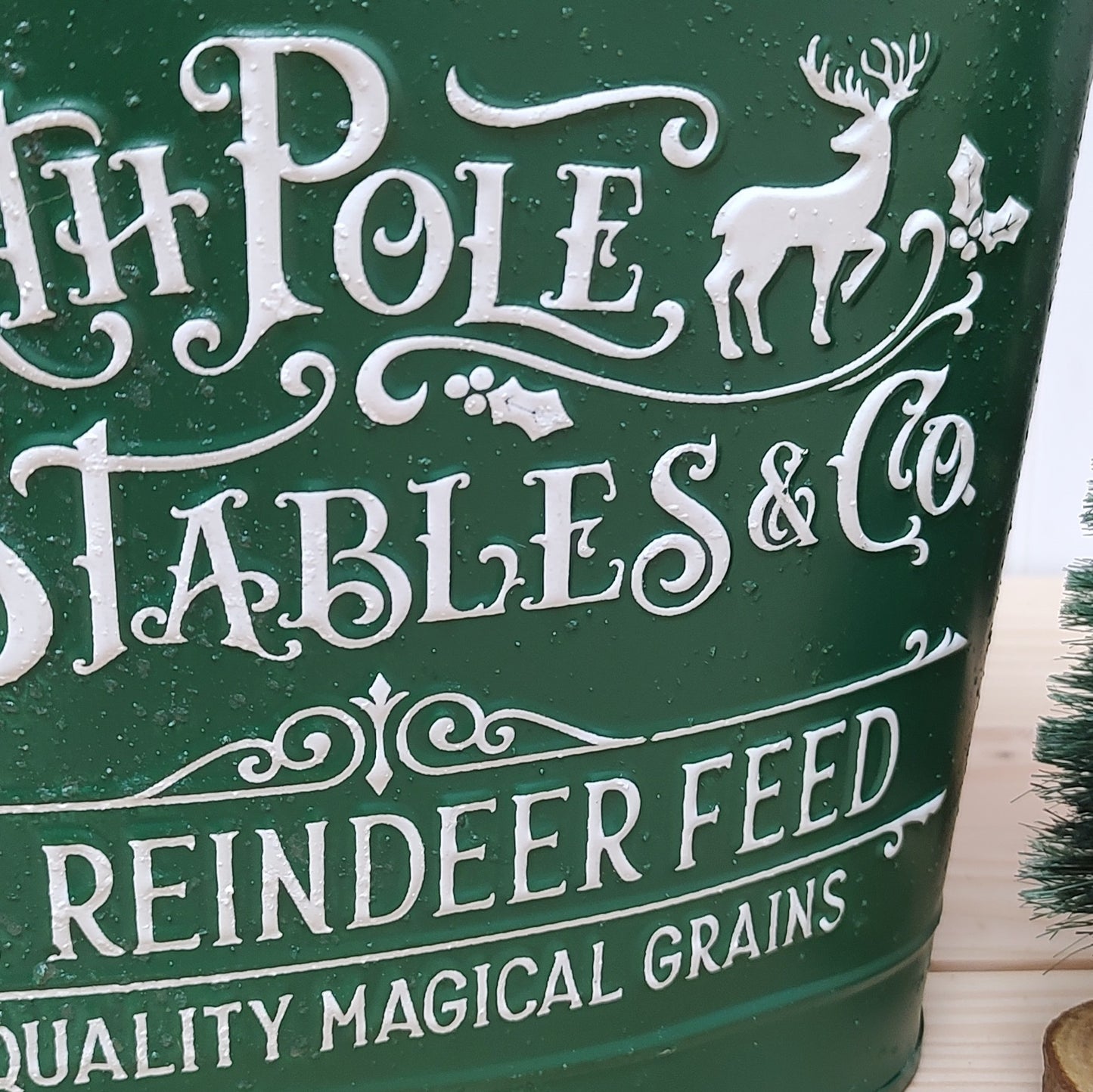 North Pole Reindeer Metal Feed Bucket