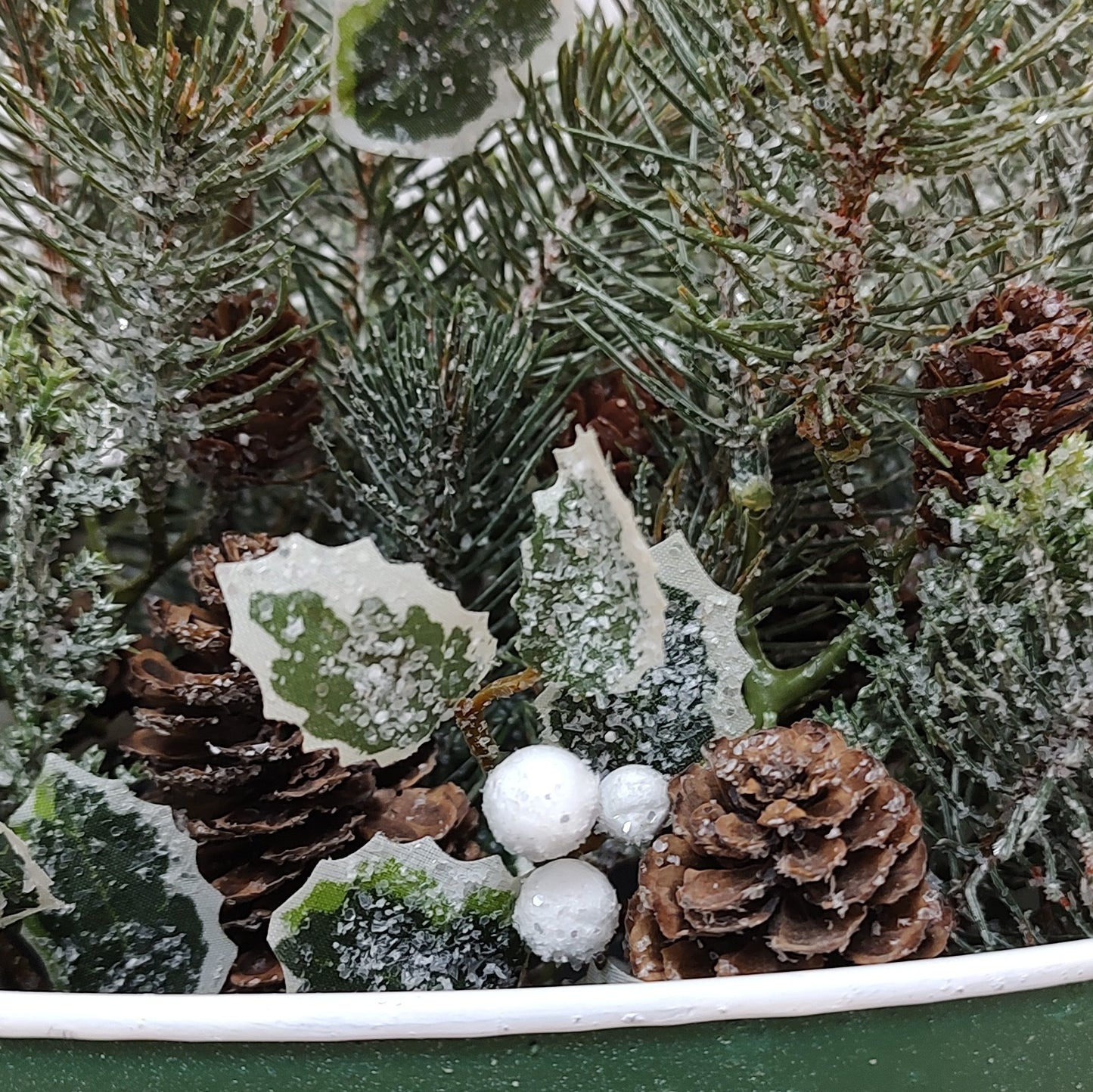 Pine & Cedar Pinecones with Holly Greenery Pick