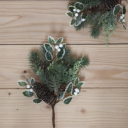 Pine & Cedar Pinecones with Holly Greenery Pick