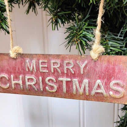 Rustic Red Merry Christmas Metal Ornament