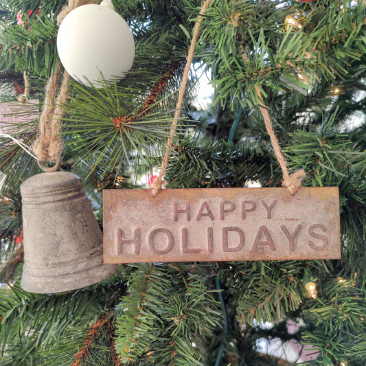 Rustic Happy Holidays Metal Ornament