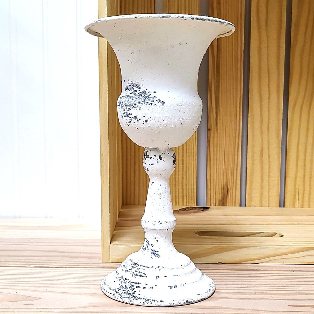 Aged Cream Metal Pedestal Cup