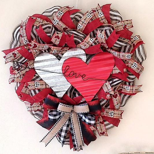 Love Mesh and Metal Sign Door Wreath