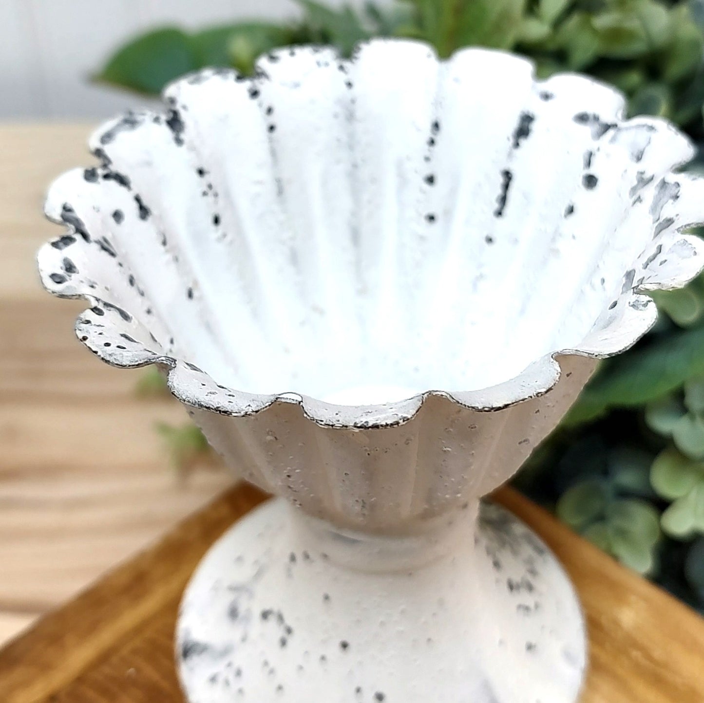 Aged Metal Fluted Cream Mini Vase