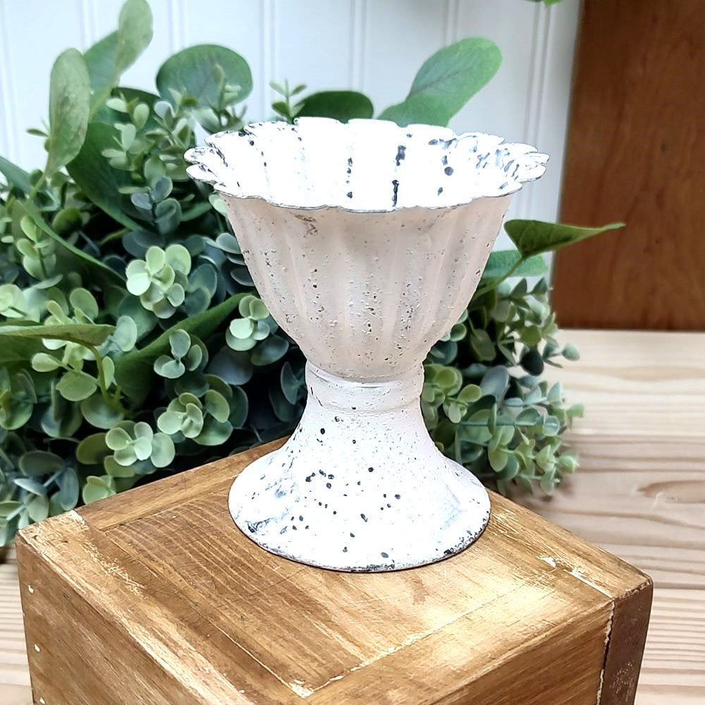 Aged Metal Fluted Cream Mini Vase