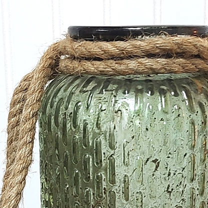 Green Glass Dash Hanging Rope Vase