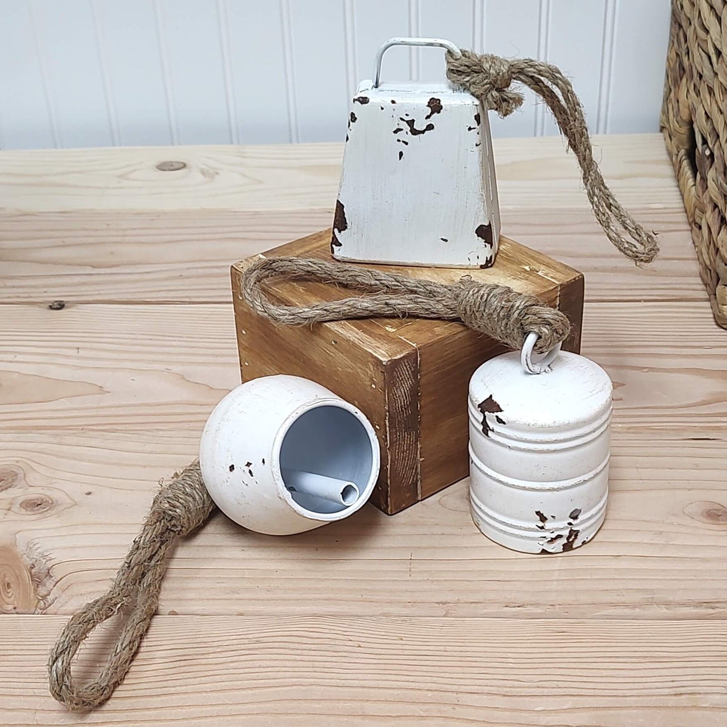 Distressed White Cow Bell Set