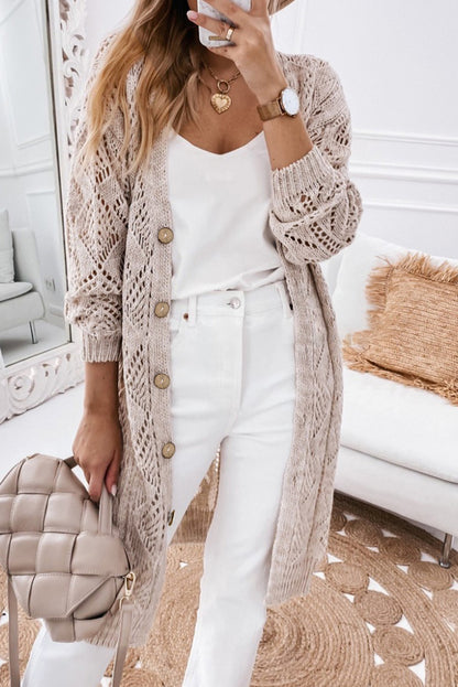 Openwork Knit Cardigan, Khaki