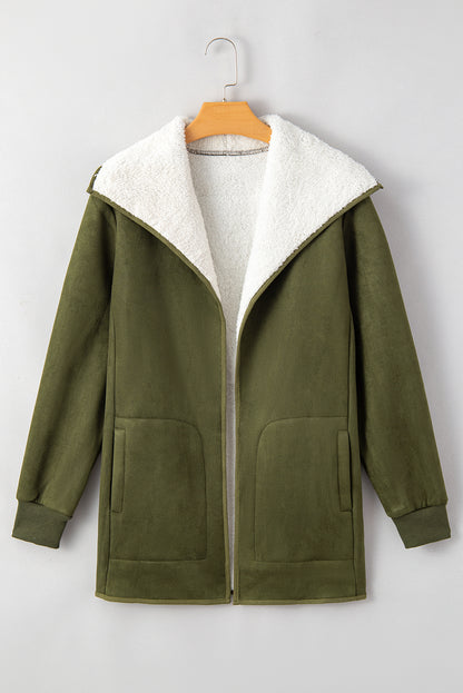 Green Faux Suede Fleece Lined Jacket