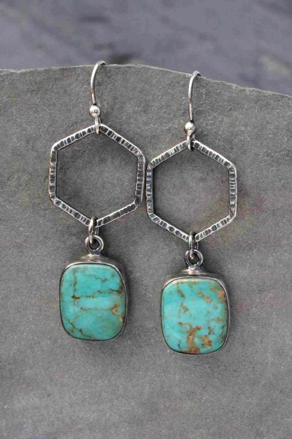 Vintage Turquoise Hexagon Drop Earrings