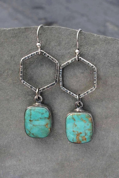 Vintage Turquoise Hexagon Drop Earrings