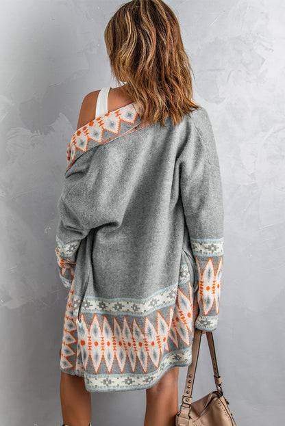 Aztec Print Knitted Long Cardigan