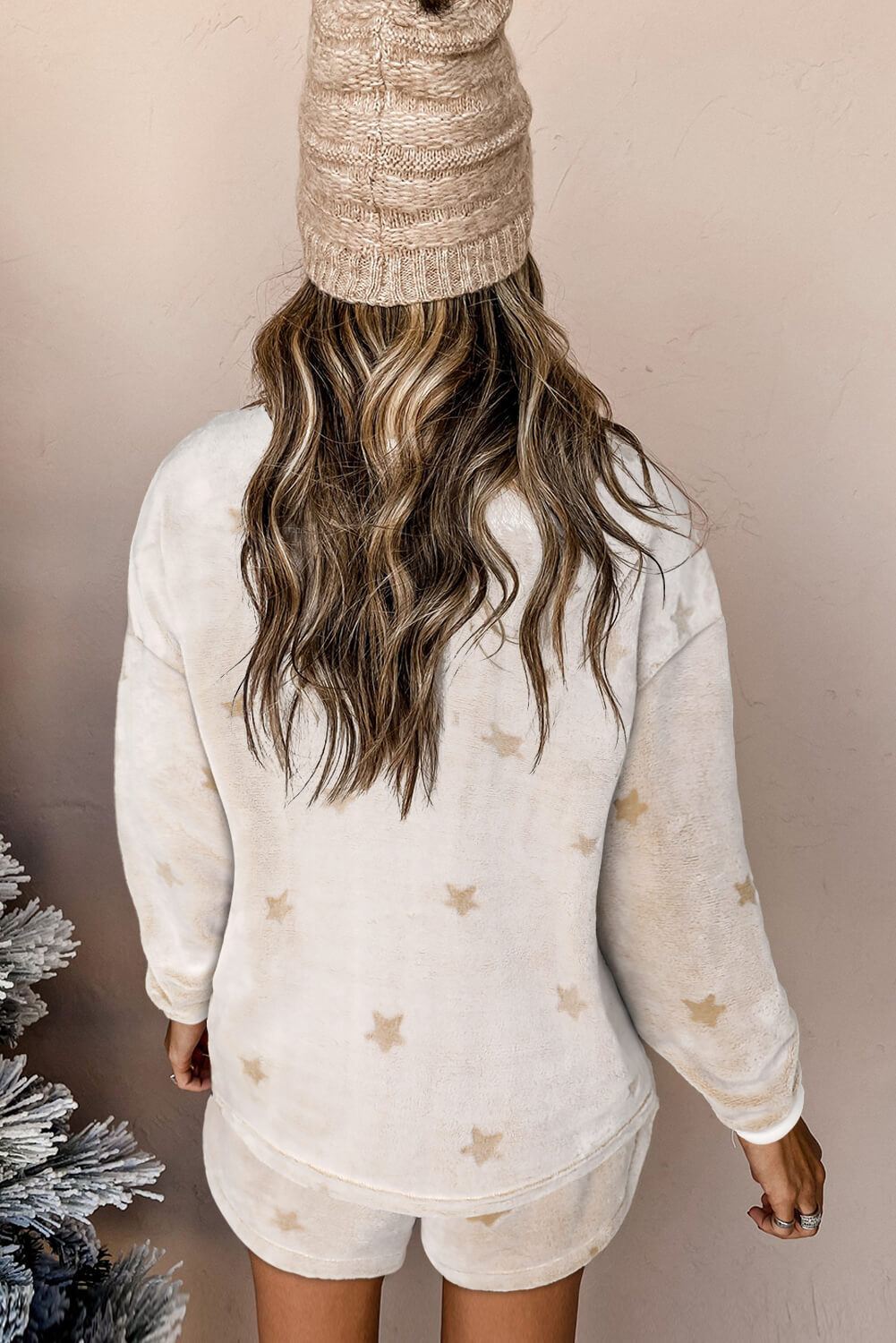 White Plush Star Long Sleeve Lounge Set