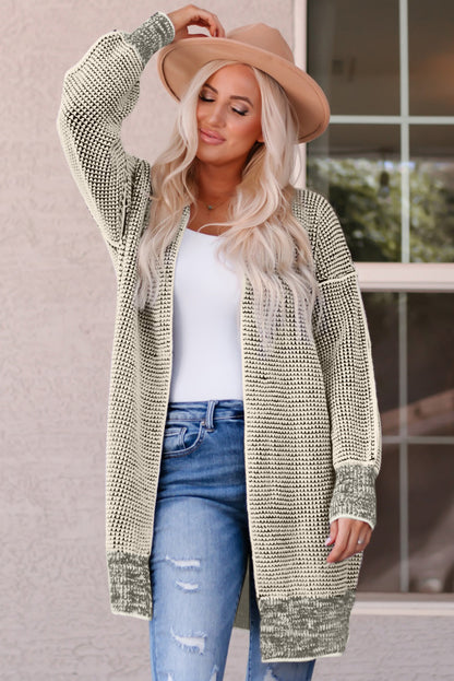 Plaid Knitted Long Open Front Cardigan