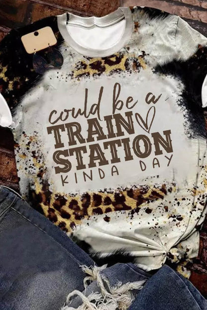 Train Station Graphic Leopard Print Shirt