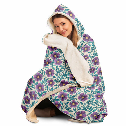 Violet Cream Floral Sherpa Lined Hooded Blanket