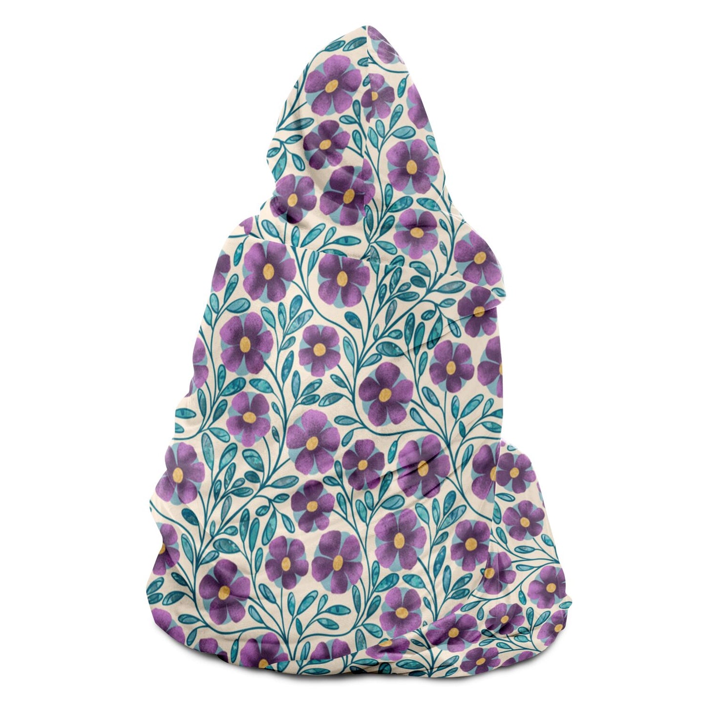 Violet Cream Floral Sherpa Lined Hooded Blanket