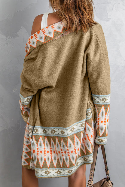 Aztec Print Knitted Long Cardigan